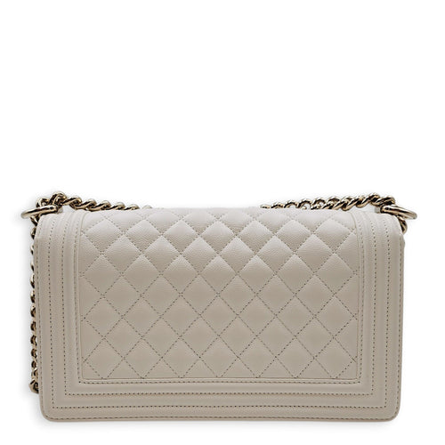 Le Boy Medium White Shoulder Bag in Caviar Leather Silver hardware CL2604-20586 2