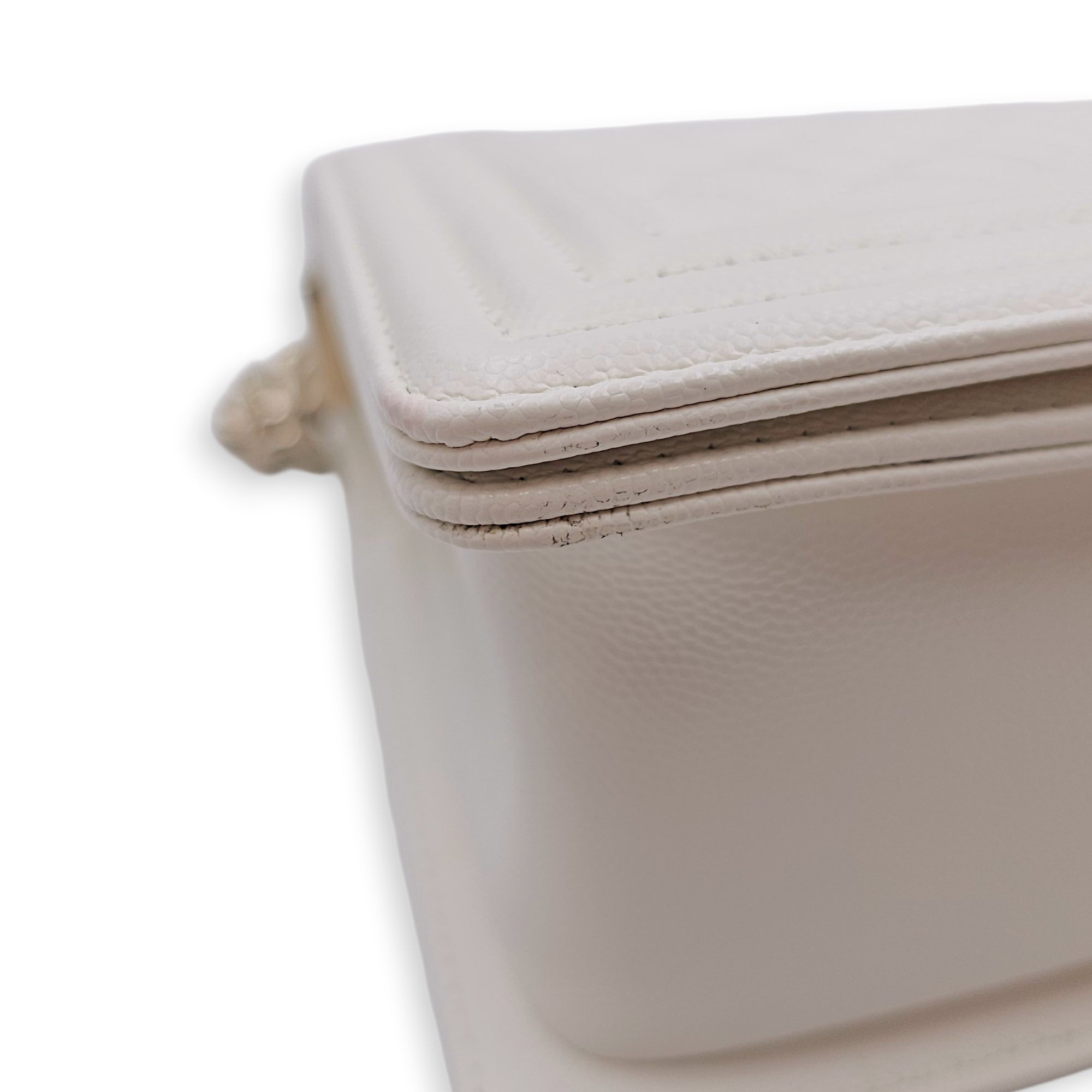 Le Boy Medium White Shoulder Bag in Caviar Leather Silver hardware CL2604-20586 9