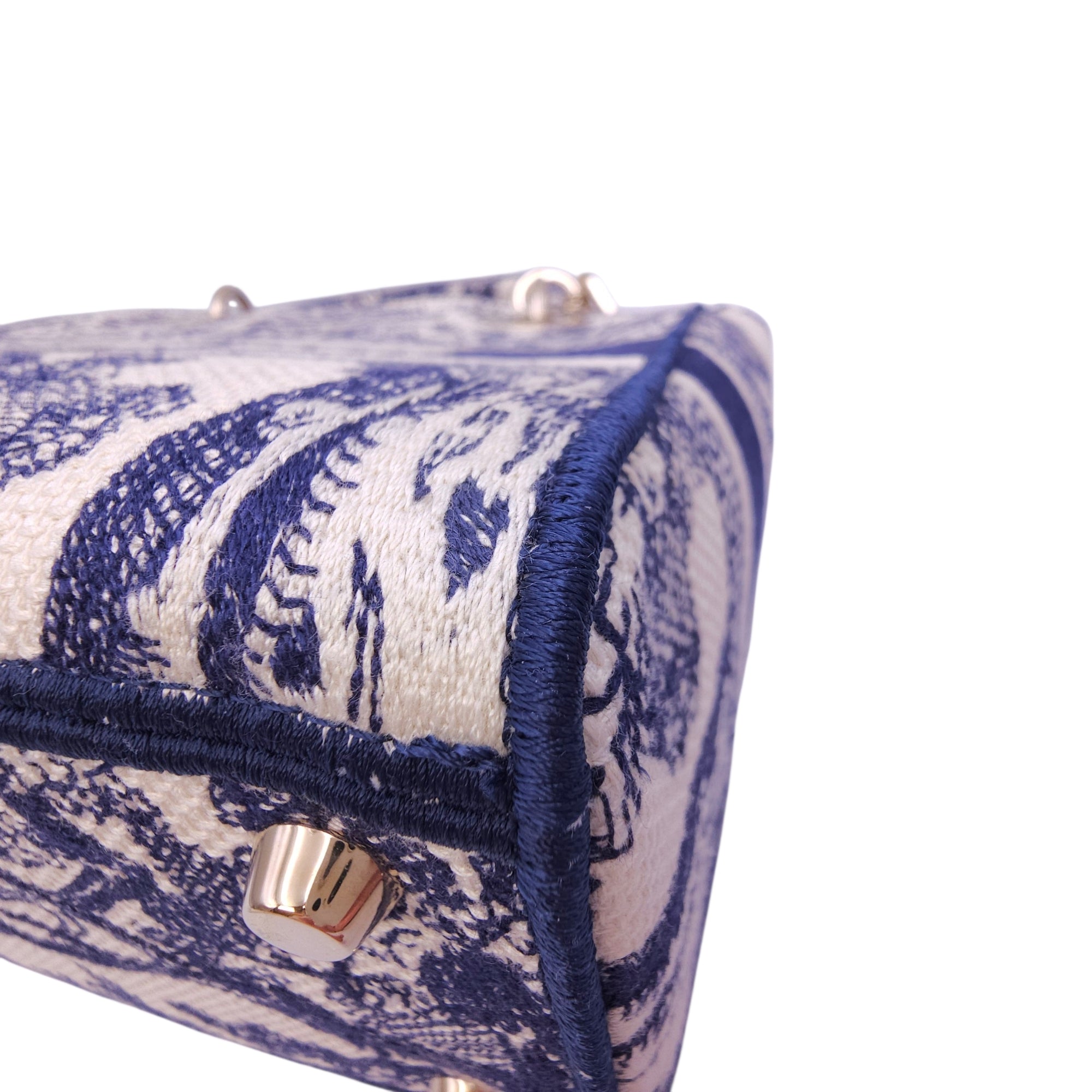 Lady Dior Medium Blue Top Handle Bag in Canvas Gold hardware