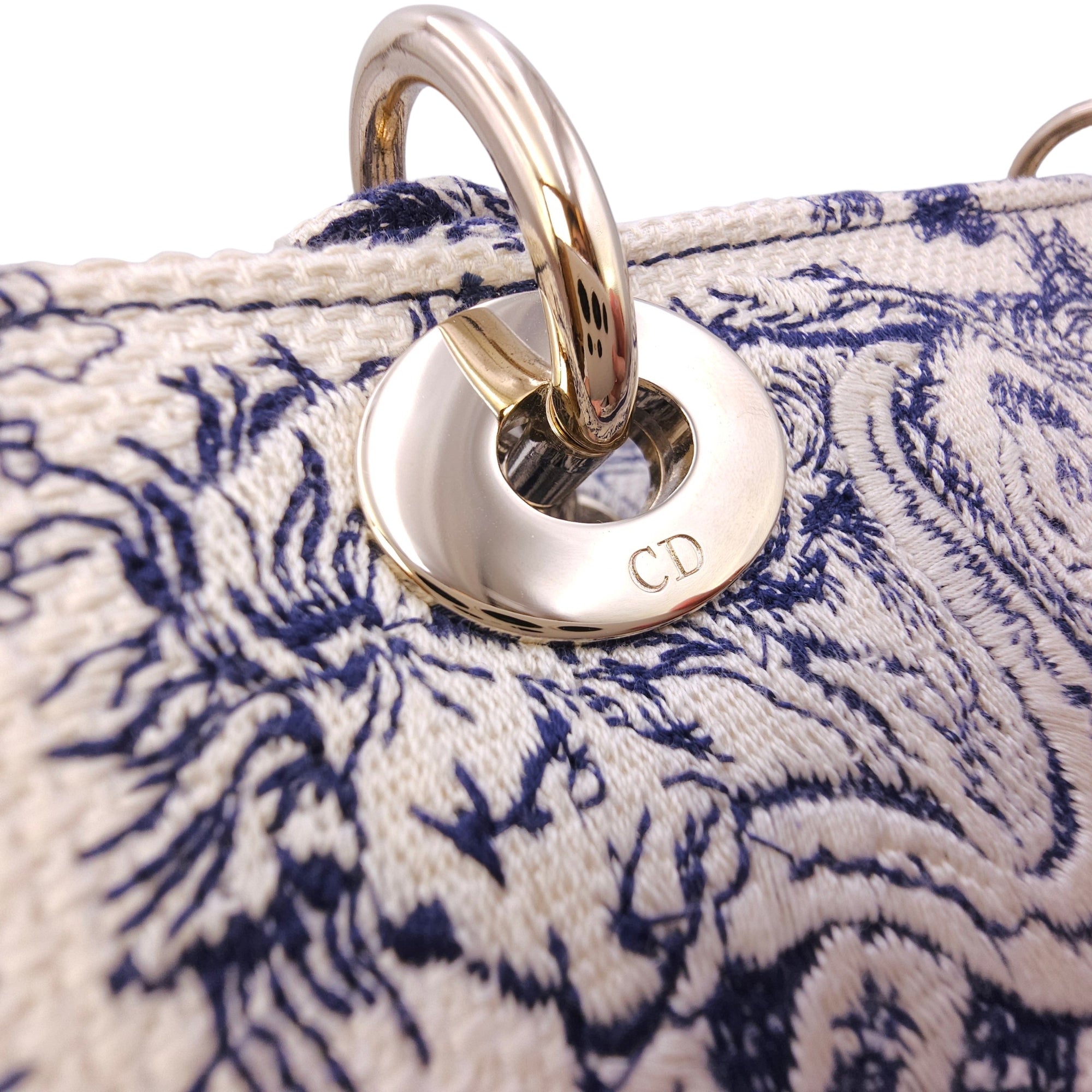 Lady Dior Medium Blue Top Handle Bag in Canvas Gold hardware
