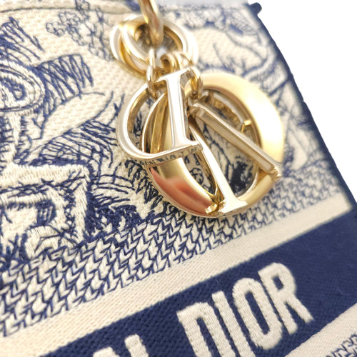 Lady Dior Medium Blue Top Handle Bag in Canvas Gold hardware