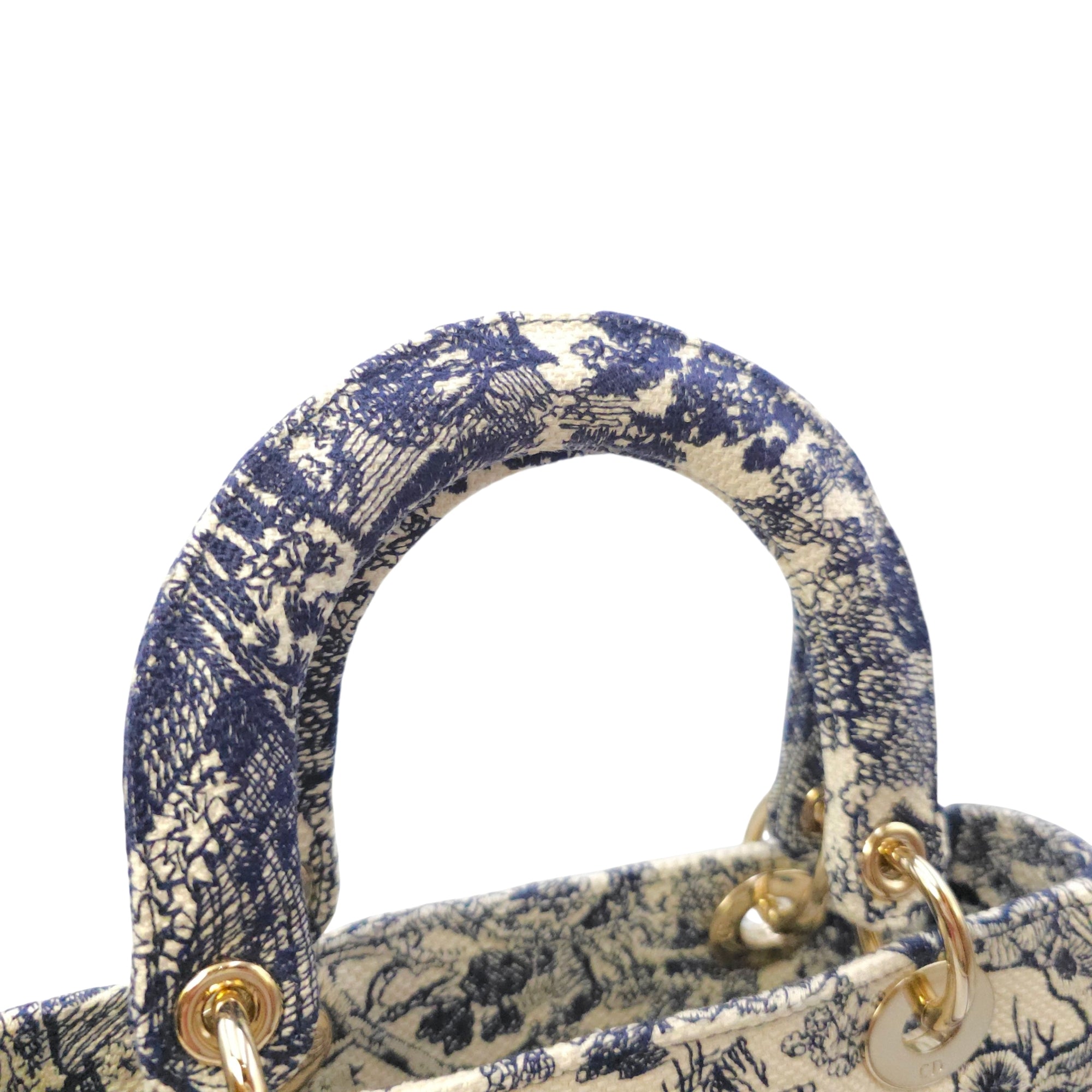 Lady Dior Medium Blue Top Handle Bag in Canvas Gold hardware