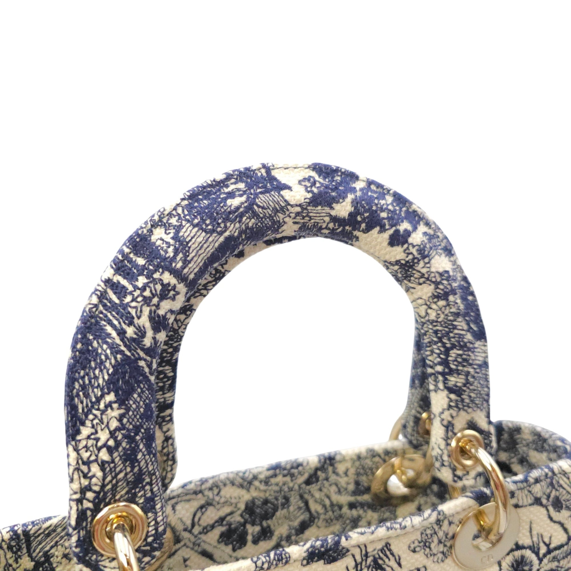 Lady Dior Medium Blue Top Handle Bag in Canvas Gold hardware CL2604-20587 13