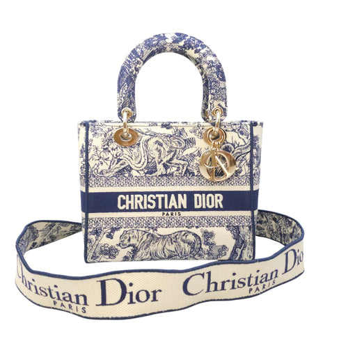 Lady Dior Medium Blue Top Handle Bag in Canvas Gold hardware CL2604-20587 15