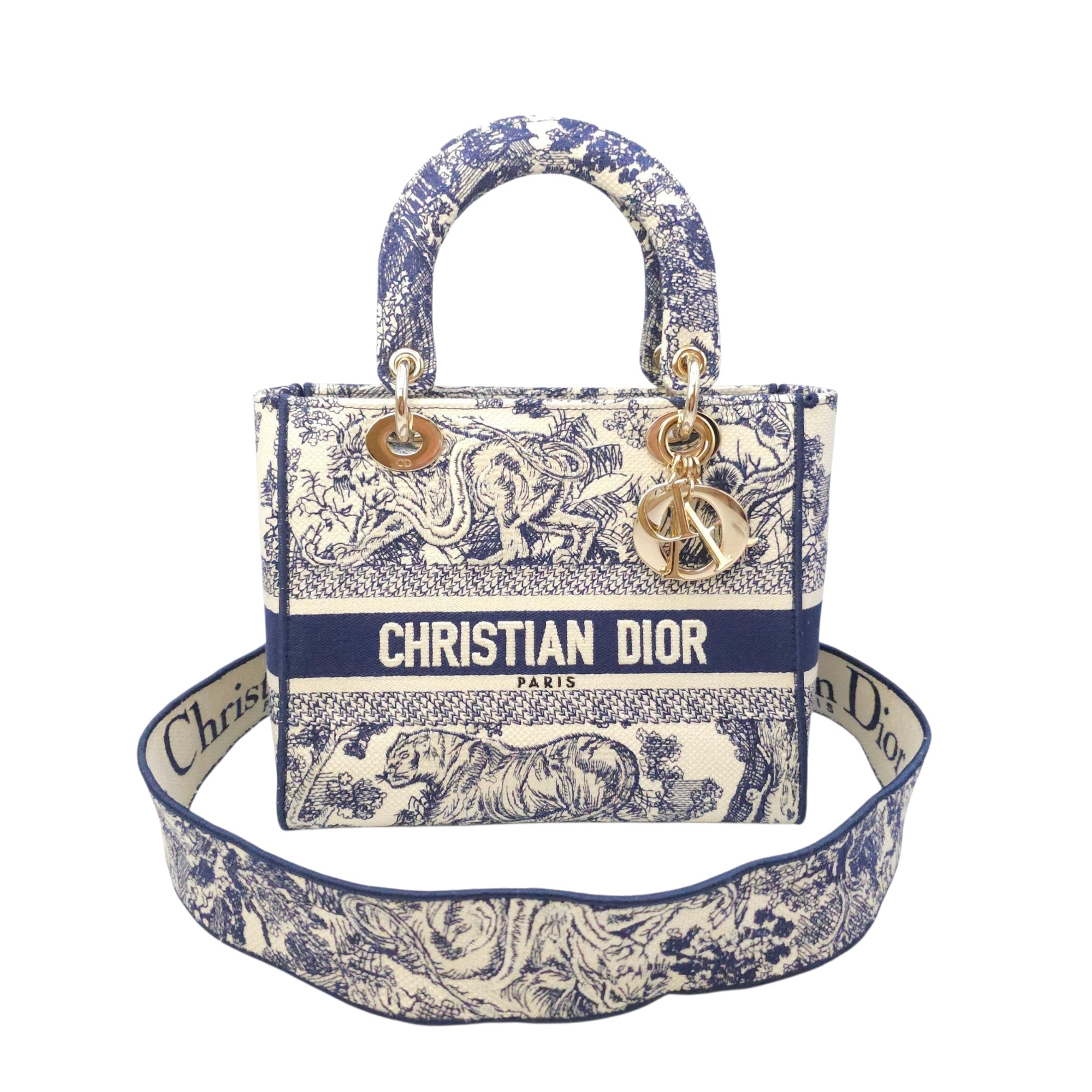 Lady Dior Medium Blue Top Handle Bag in Canvas Gold hardware CL2604-20587 16
