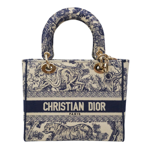 Lady Dior Medium Blue Top Handle Bag in Canvas Gold hardware CL2604-20587 1