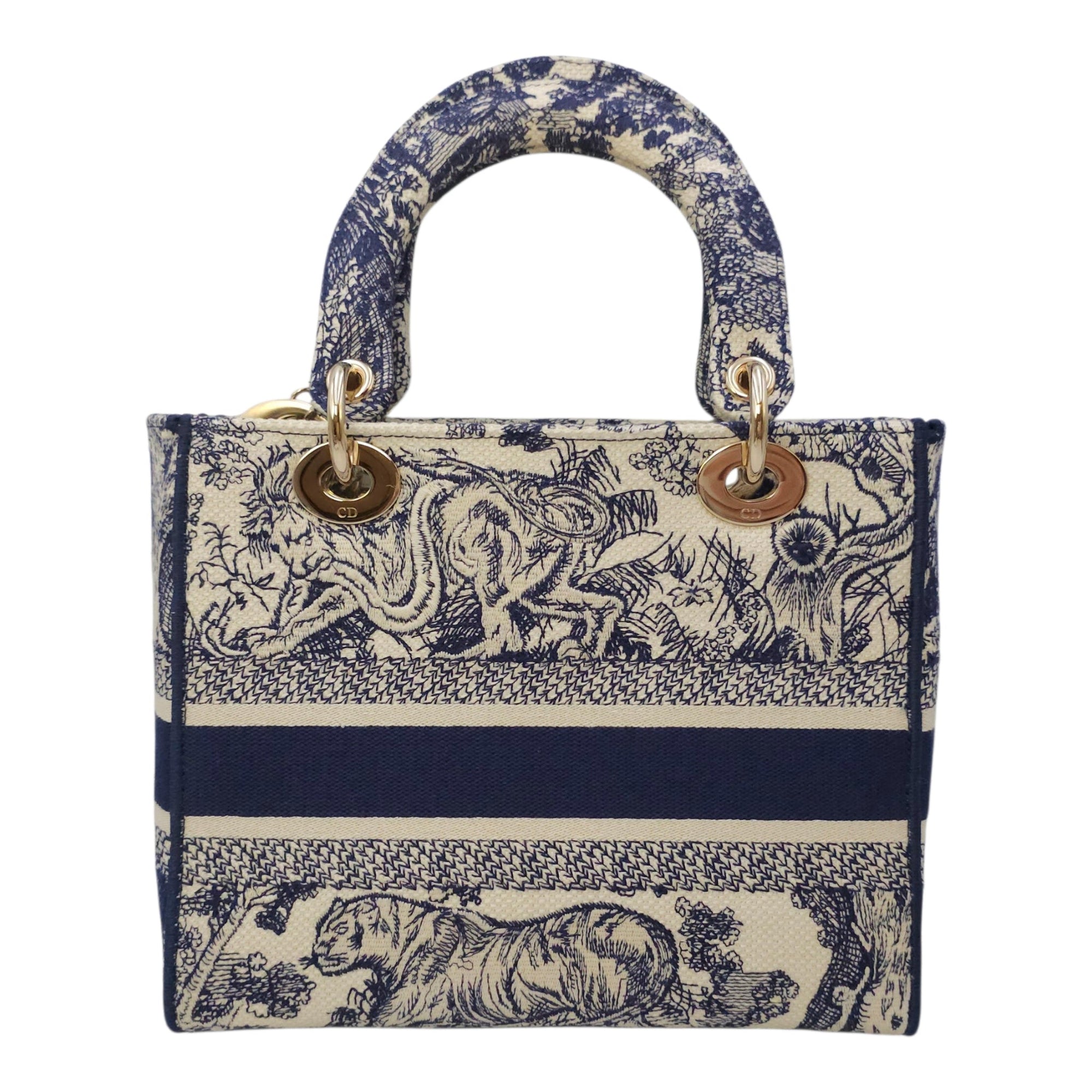 Lady Dior Medium Blue Top Handle Bag in Canvas Gold hardware CL2604-20587 2