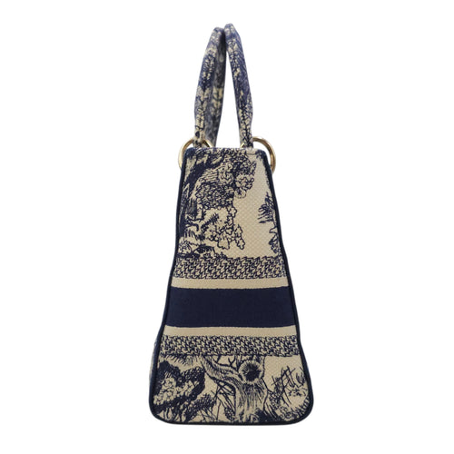 Lady Dior Medium Blue Top Handle Bag in Canvas Gold hardware