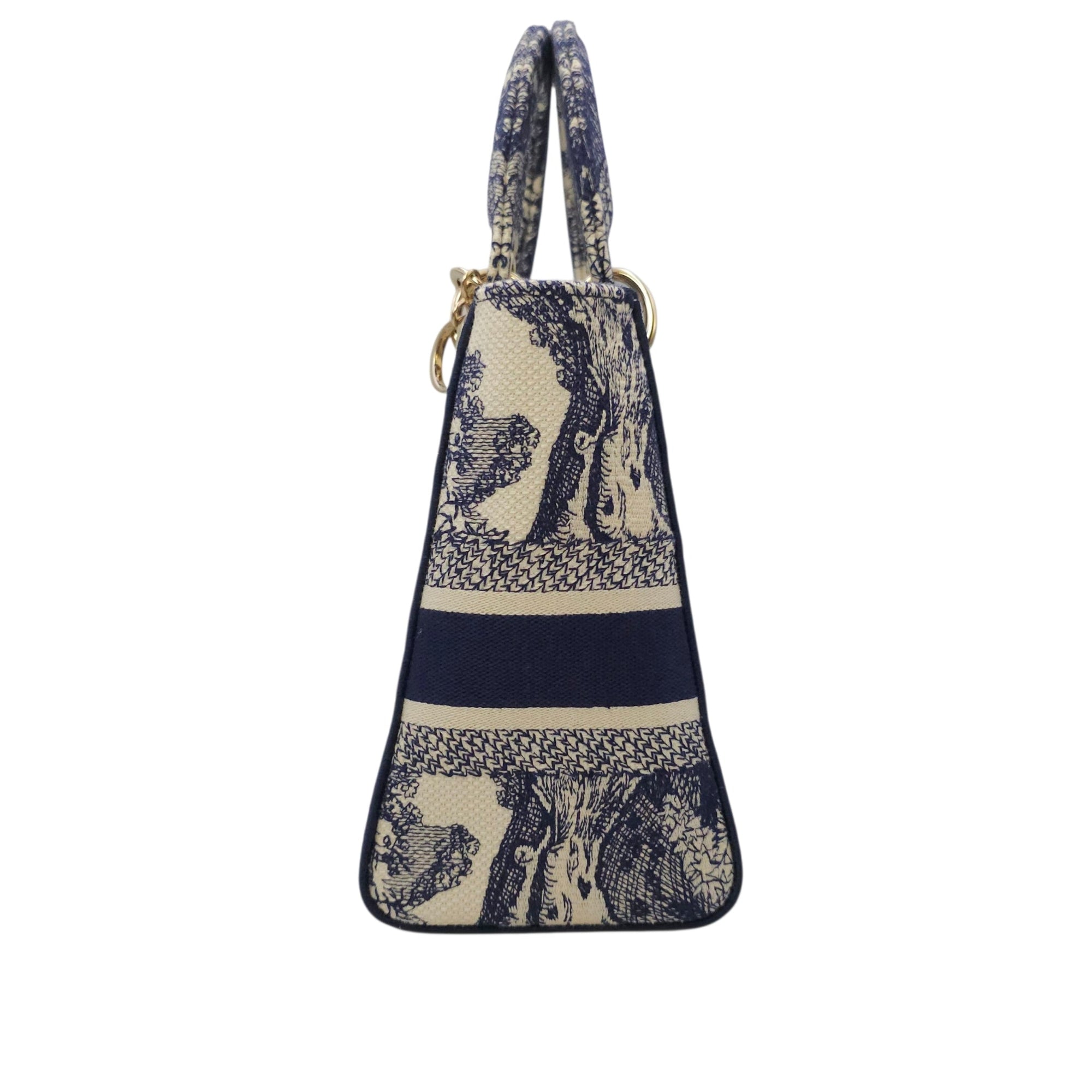 Lady Dior Medium Blue Top Handle Bag in Canvas Gold hardware CL2604-20587 4
