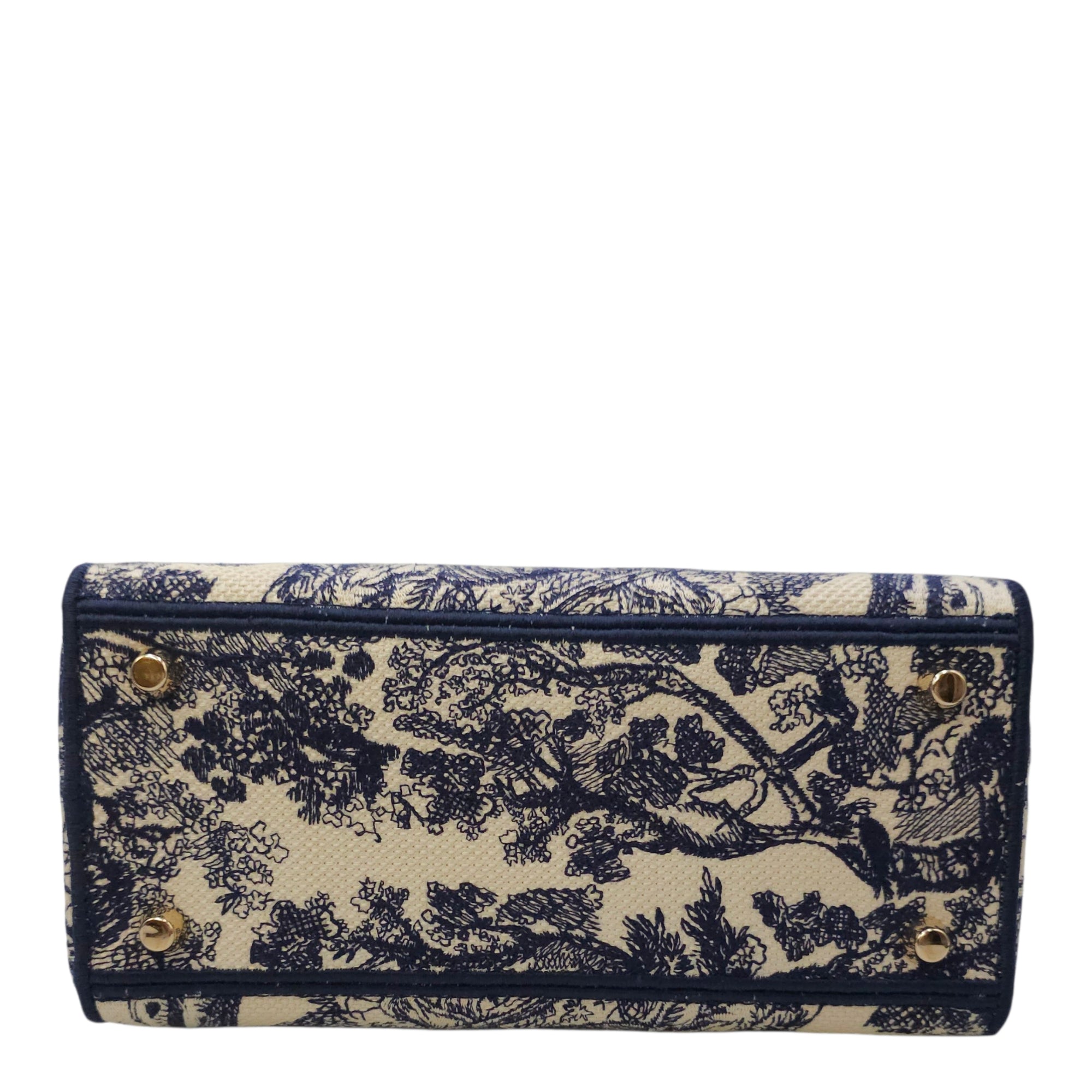Lady Dior Medium Blue Top Handle Bag in Canvas Gold hardware