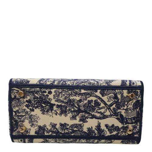 Lady Dior Medium Blue Top Handle Bag in Canvas Gold hardware