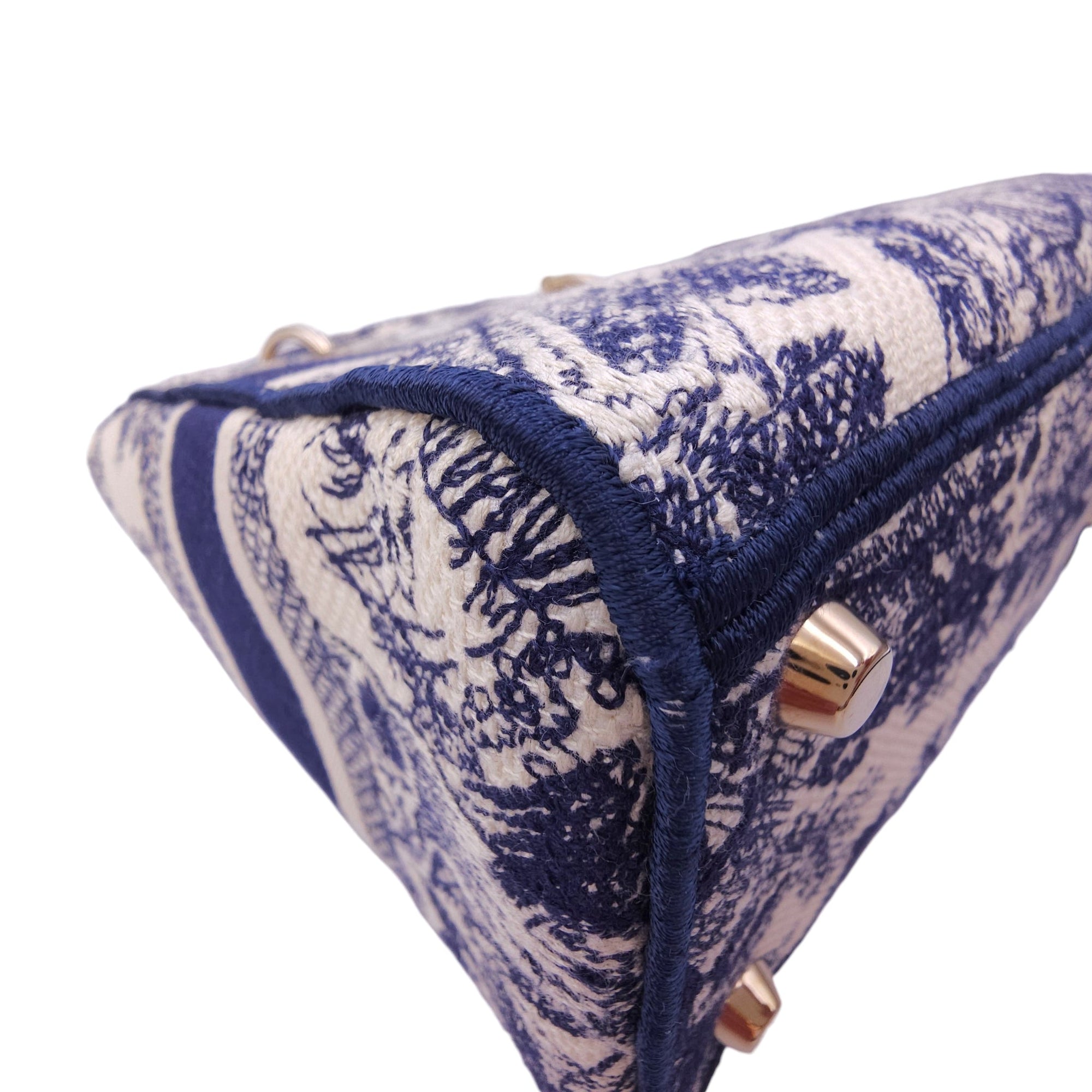 Lady Dior Medium Blue Top Handle Bag in Canvas Gold hardware CL2604-20587 7