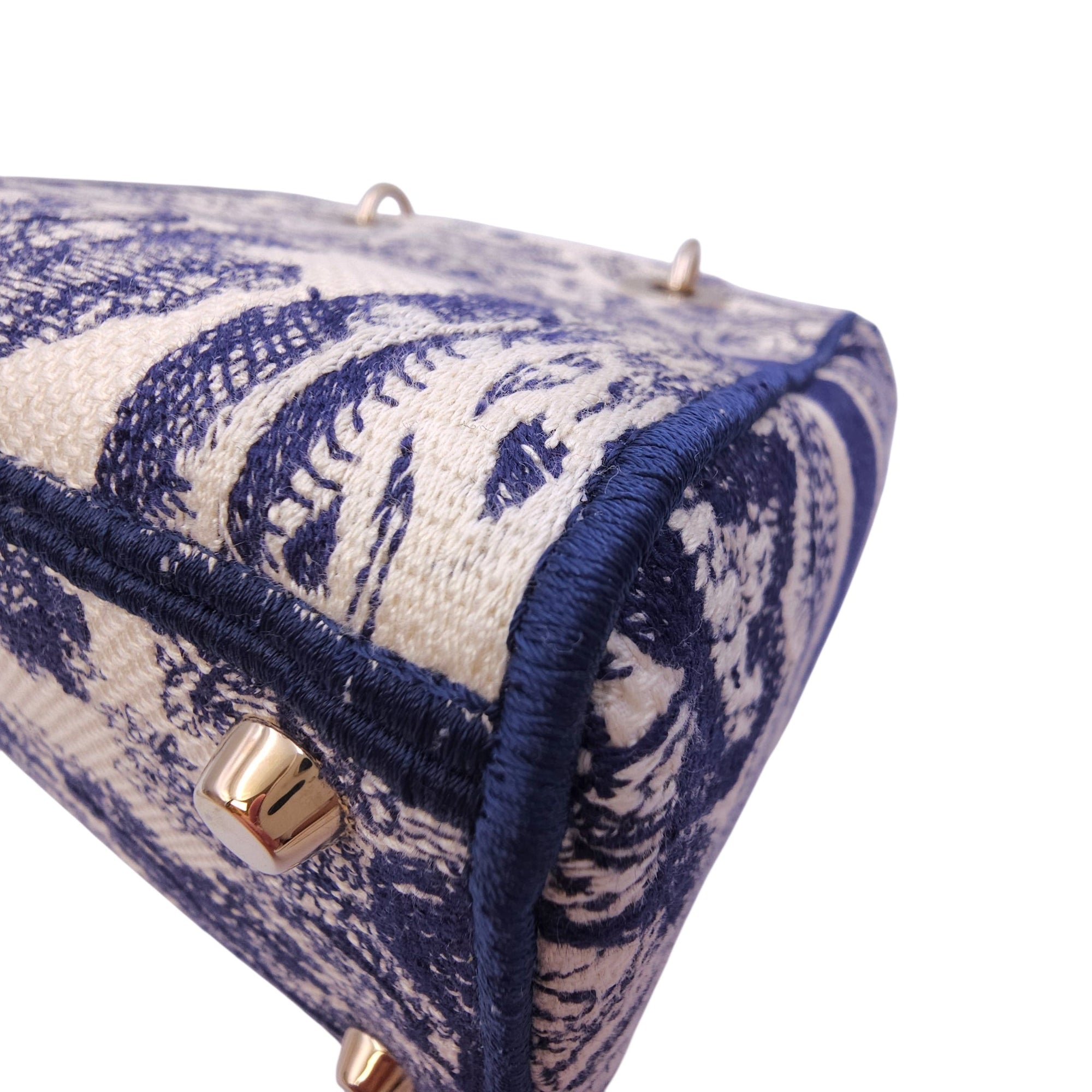 Lady Dior Medium Blue Top Handle Bag in Canvas Gold hardware CL2604-20587 8