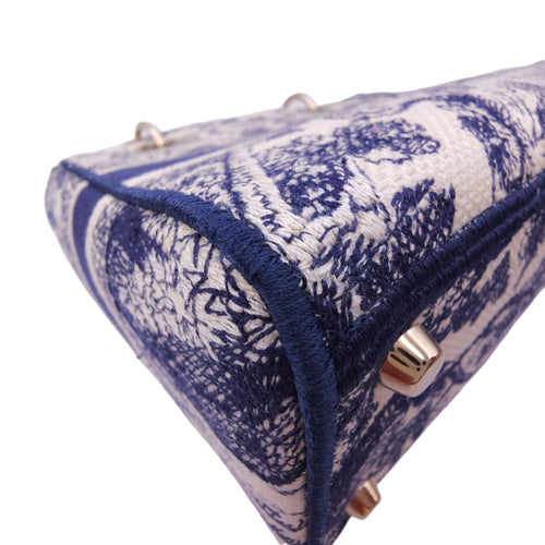 Lady Dior Medium Blue Top Handle Bag in Canvas Gold hardware CL2604-20587 9