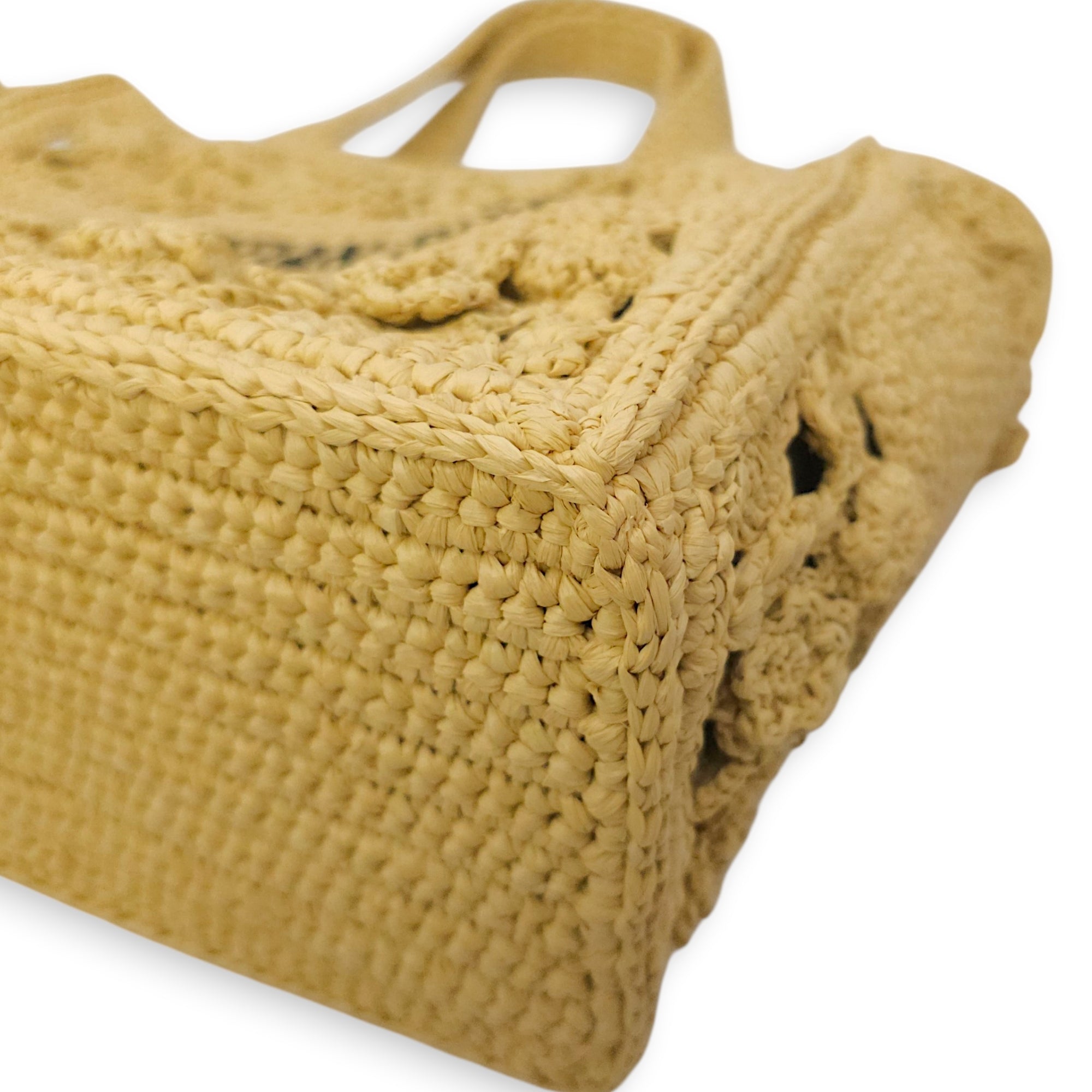 Book Tote with Floral Pattern Small Beige Top Handle Bag in Raffia CL2604-20588 13