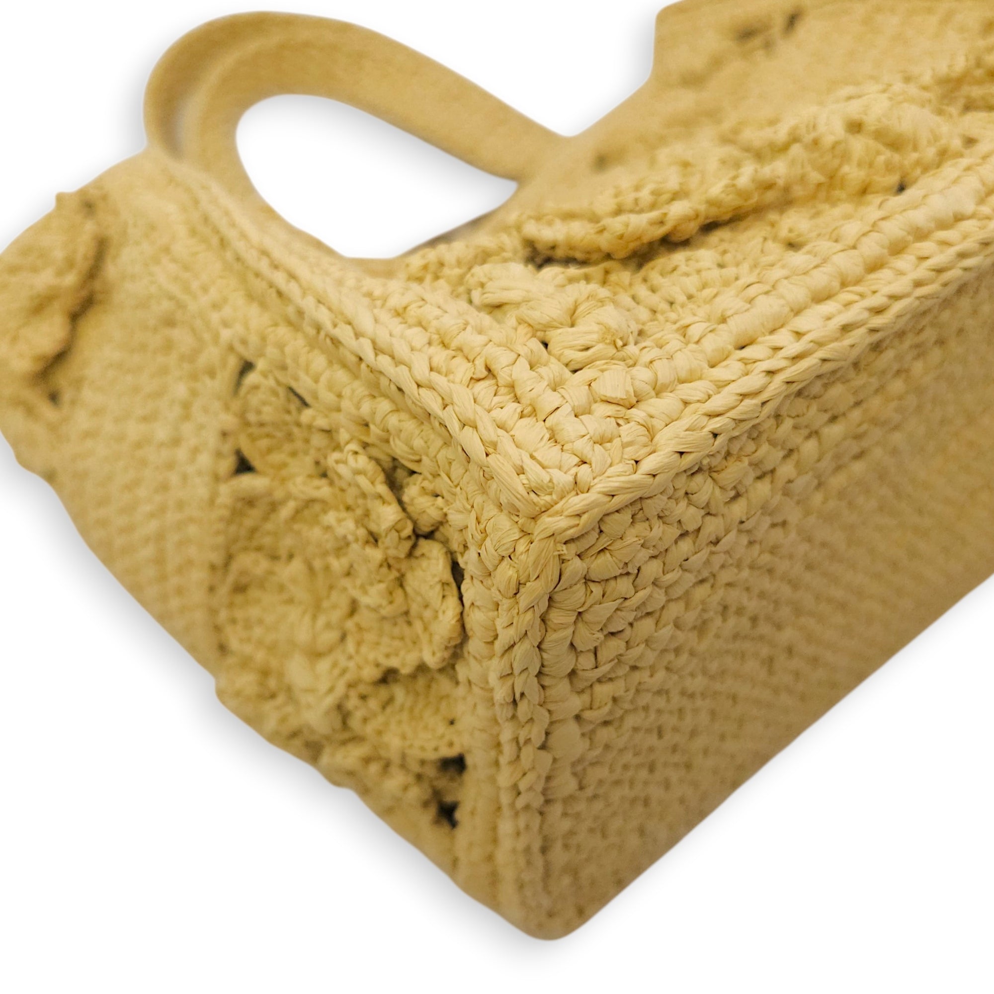 Book Tote with Floral Pattern Small Beige Top Handle Bag in Raffia CL2604-20588 14
