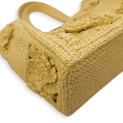 Book Tote with Floral Pattern Small Beige Top Handle Bag in Raffia CL2604-20588 14