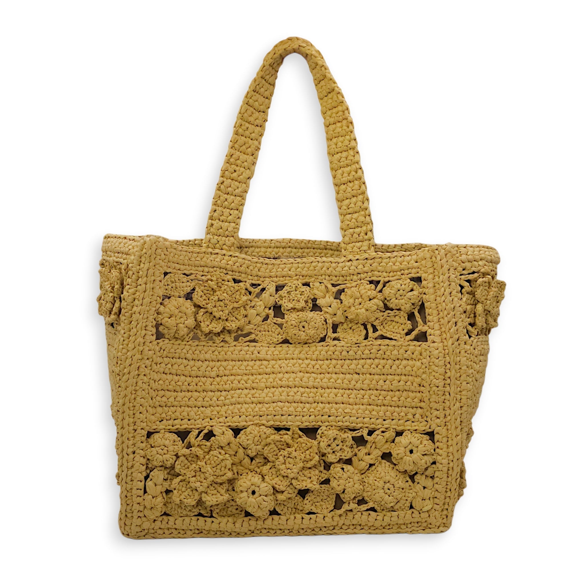 Book Tote with Floral Pattern Small Beige Top Handle Bag in Raffia CL2604-20588 2
