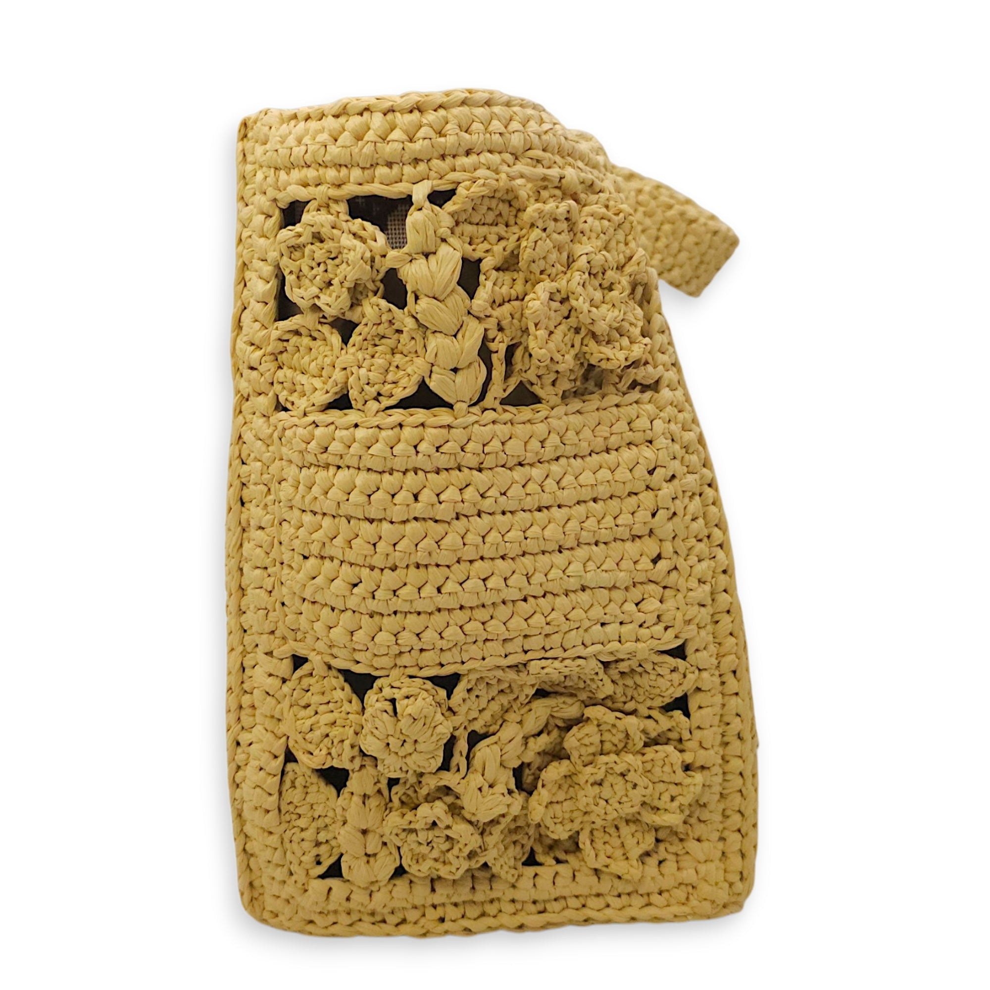 Book Tote with Floral Pattern Small Beige Top Handle Bag in Raffia CL2604-20588 3