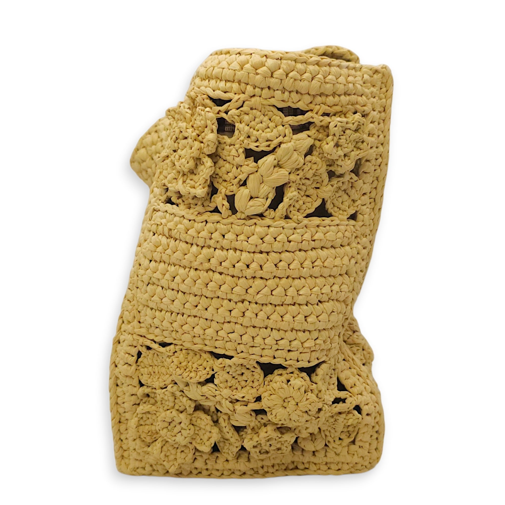 Book Tote with Floral Pattern Small Beige Top Handle Bag in Raffia CL2604-20588 4