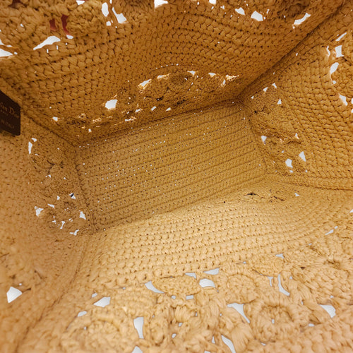 Book Tote with Floral Pattern Small Beige Top Handle Bag in Raffia CL2604-20588 6