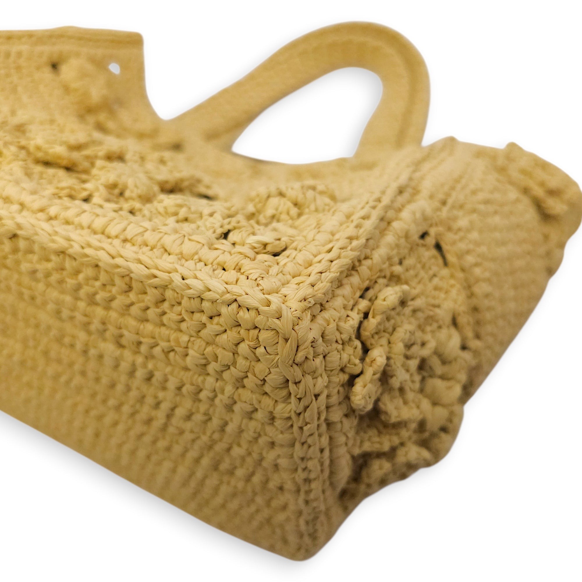 Book Tote with Floral Pattern Small Beige Top Handle Bag in Raffia CL2604-20588 9