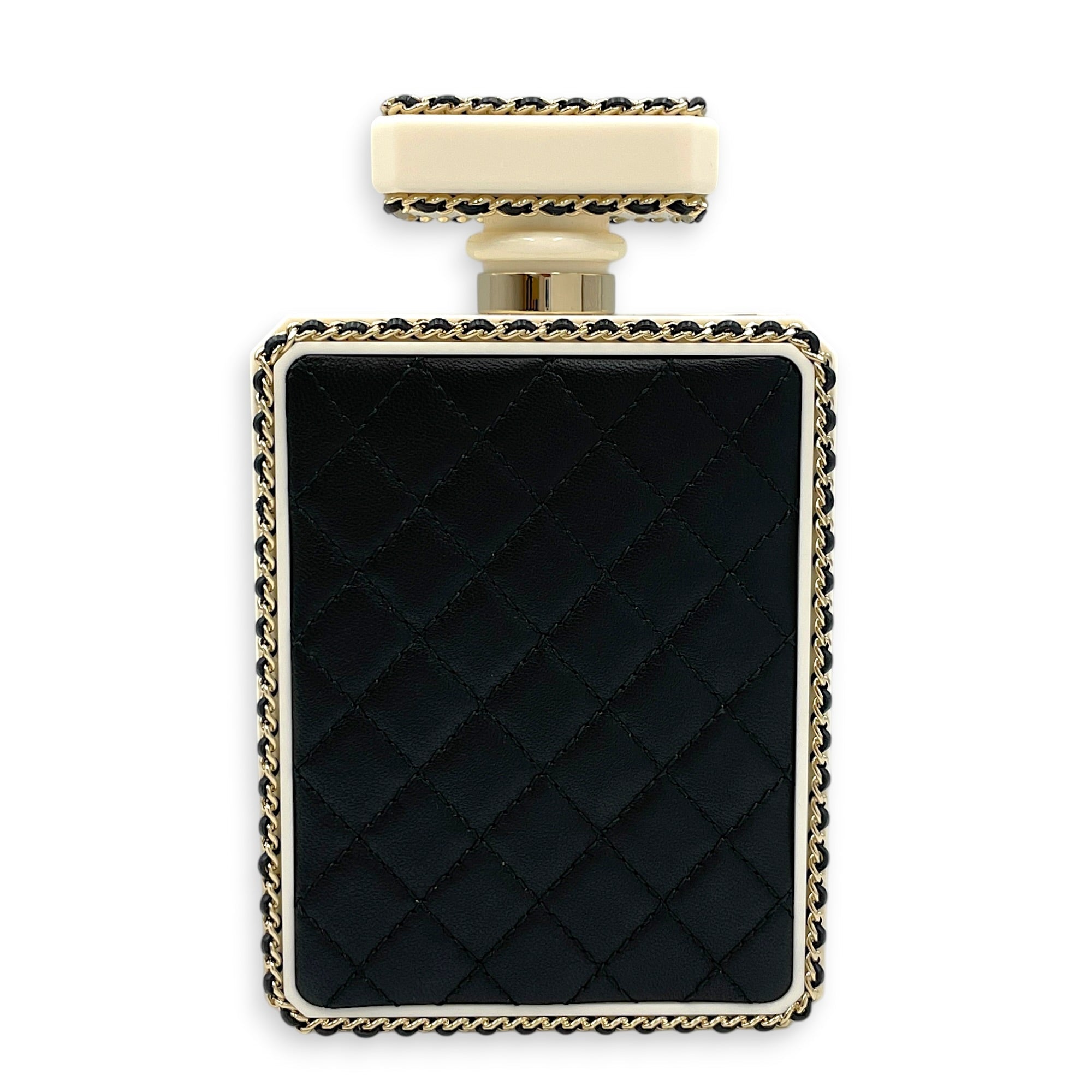 Quilted Perspex Perfume Bottle Minaudiere Black Shoulder Bag in Calfskin Gold hardware CL2604-20595 2