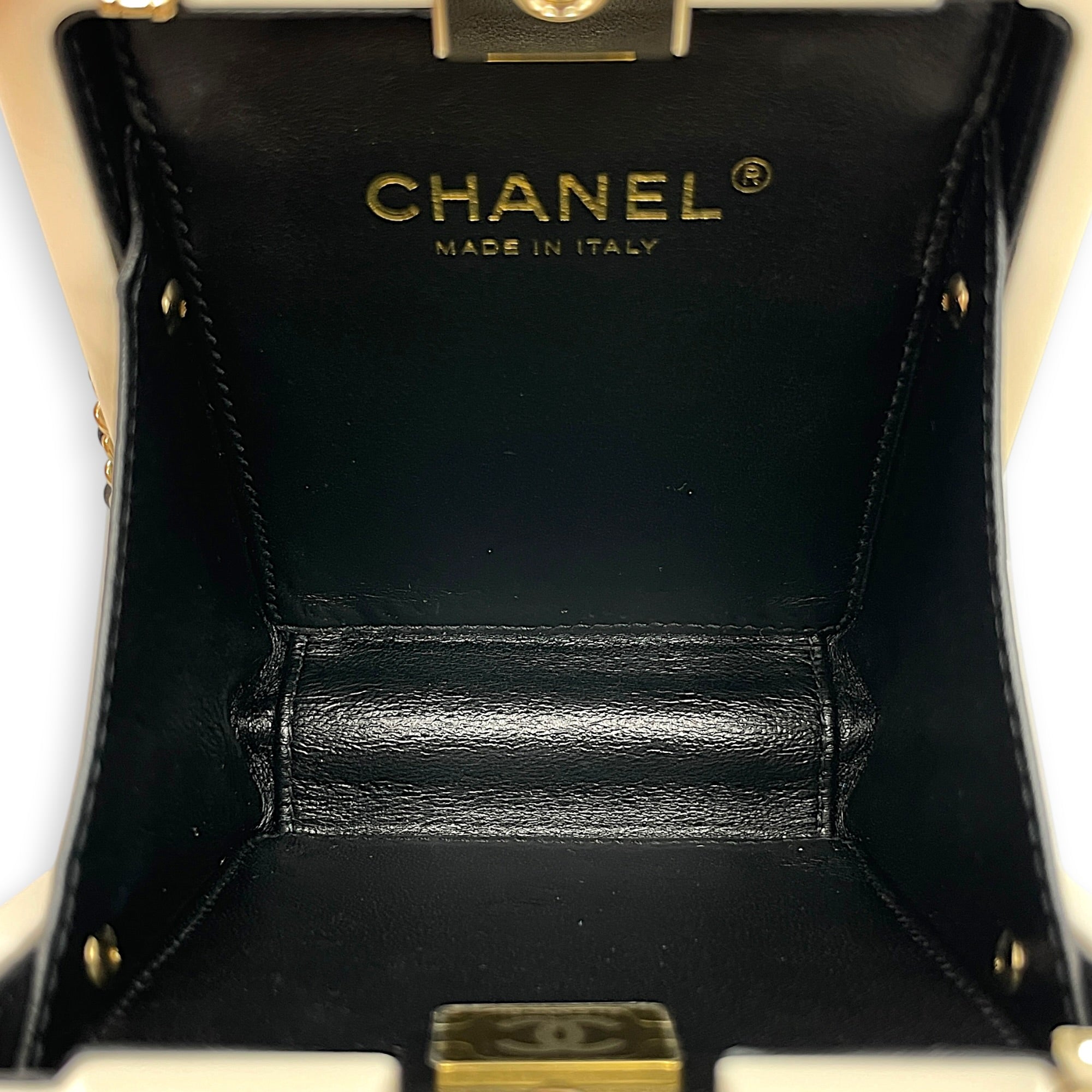 Quilted Perspex Perfume Bottle Minaudiere Black Shoulder Bag in Calfskin Gold hardware CL2604-20595 6