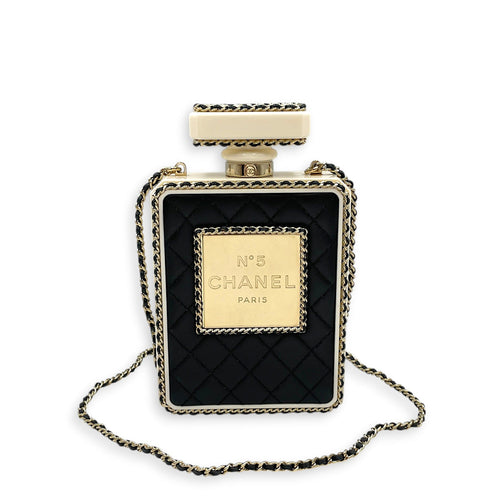 Quilted Perspex Perfume Bottle Minaudiere Black Shoulder Bag in Calfskin Gold hardware CL2604-20595 8