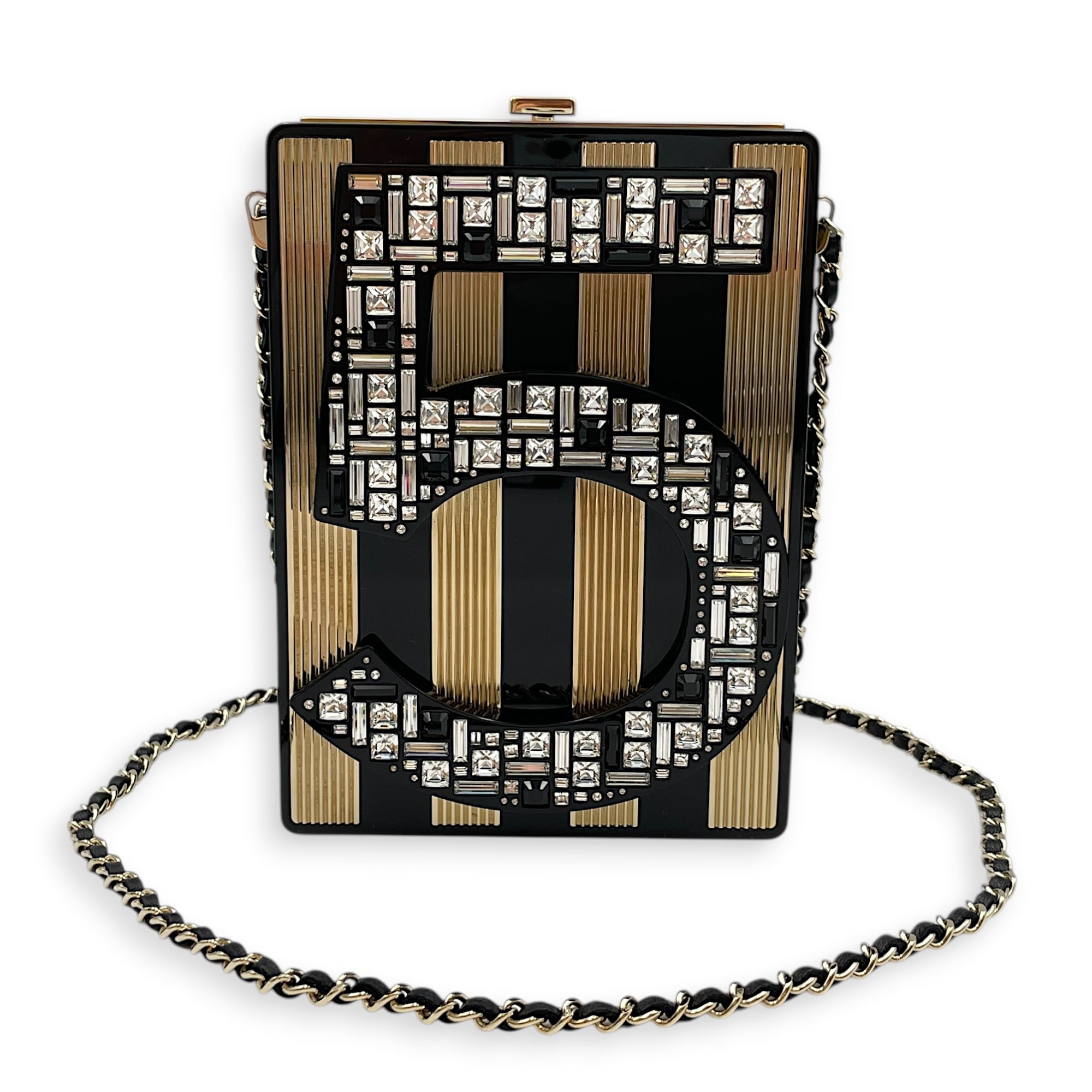 Plexiglass Strass Mosaic No 5 Minaudiere Clutch 2015 Black Shoulder Bag Gold hardware CL2604-20596 7