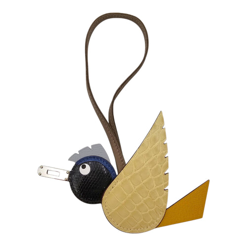 Birdy Charm Jaune Ambre/Blue Sapphire/Blue Glacier/Noir Bag Accessory in Matte Alligator/Lizard Niloticus/Chevre Palladium hardware