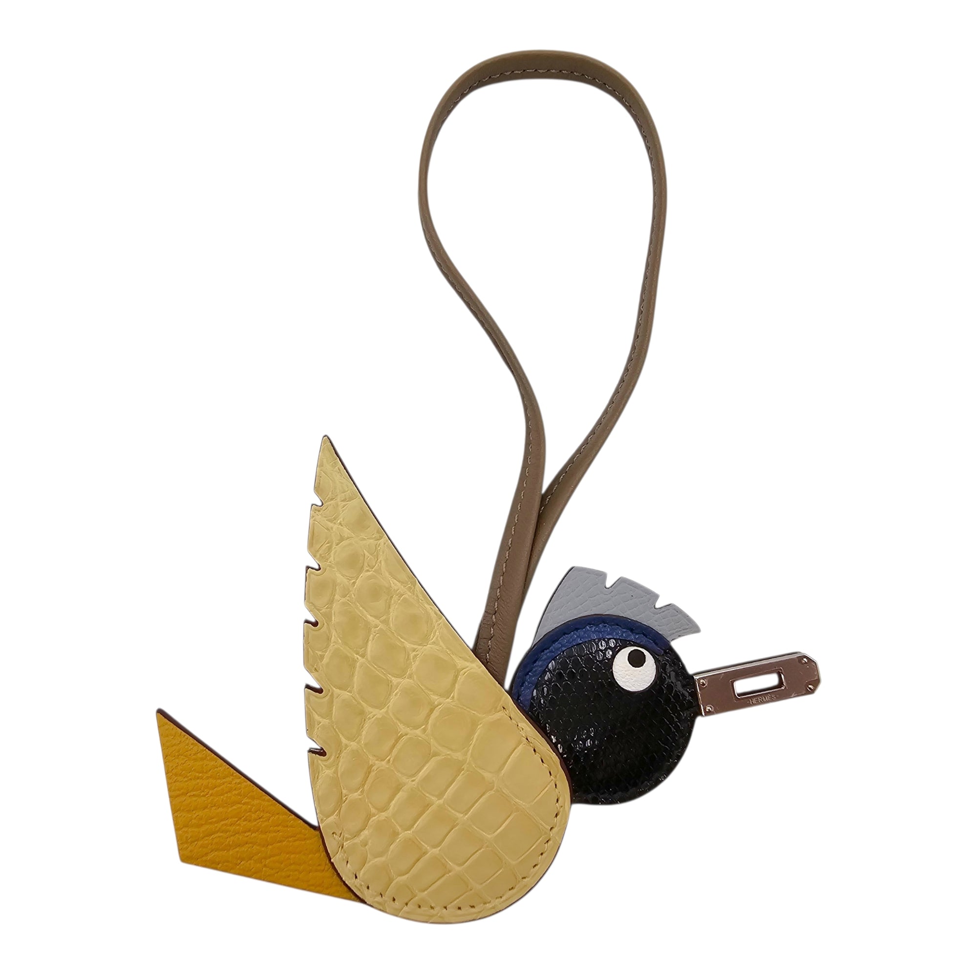 Birdy Charm Jaune Ambre/Blue Sapphire/Blue Glacier/Noir Bag Accessory in Matte Alligator/Lizard Niloticus/Chevre Palladium hardware