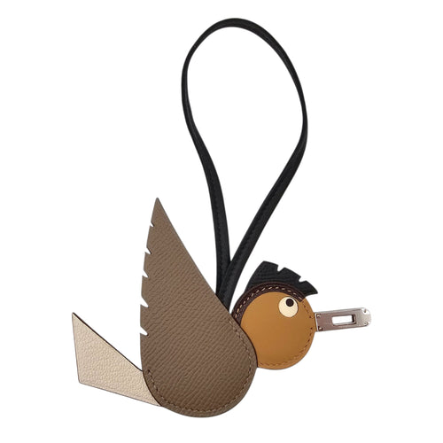 Birdy Charm Etoupe/Nata/Biscuit/Noir Bag Accessory in Epsom/Chevre Mysore/Swift Palladium hardware CL2604-20613 2