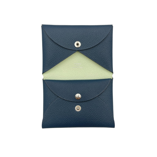 Calvi Duo  Blue De Prusse/Vert Fizz Card Holder in Epsom