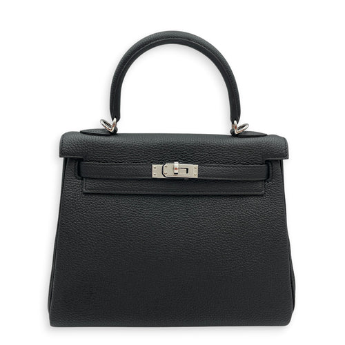Kelly 25 Black in Togo Palladium hardware
