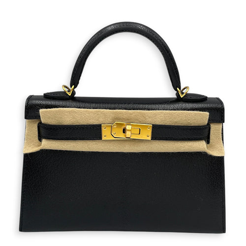 Sellier Kelly 20 Black in Chevre Chamkila Gold hardware