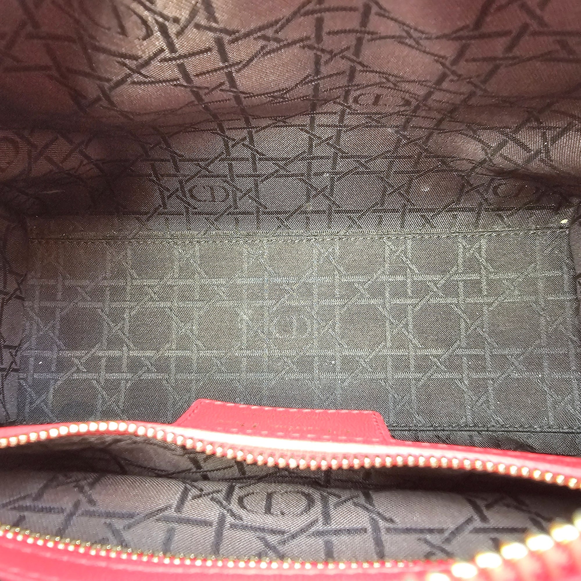 Medium Lady Dior Red Top Handle Bag in Lambskin Gold hardware
