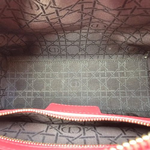 Medium Lady Dior Red Top Handle Bag in Lambskin Gold hardware
