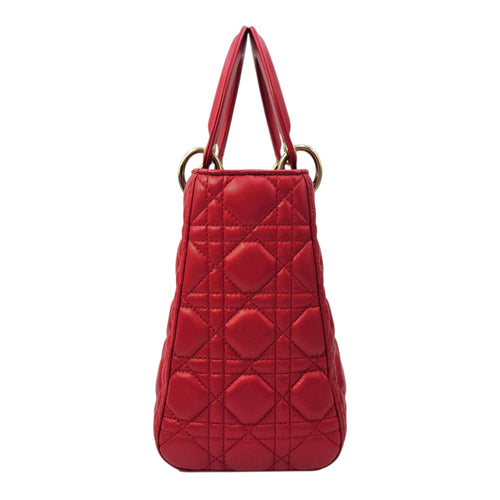 Medium Lady Dior Red Top Handle Bag in Lambskin Gold hardware