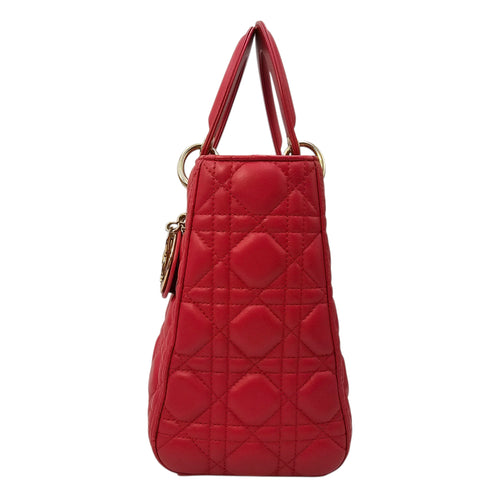 Medium Lady Dior Red Top Handle Bag in Lambskin Gold hardware