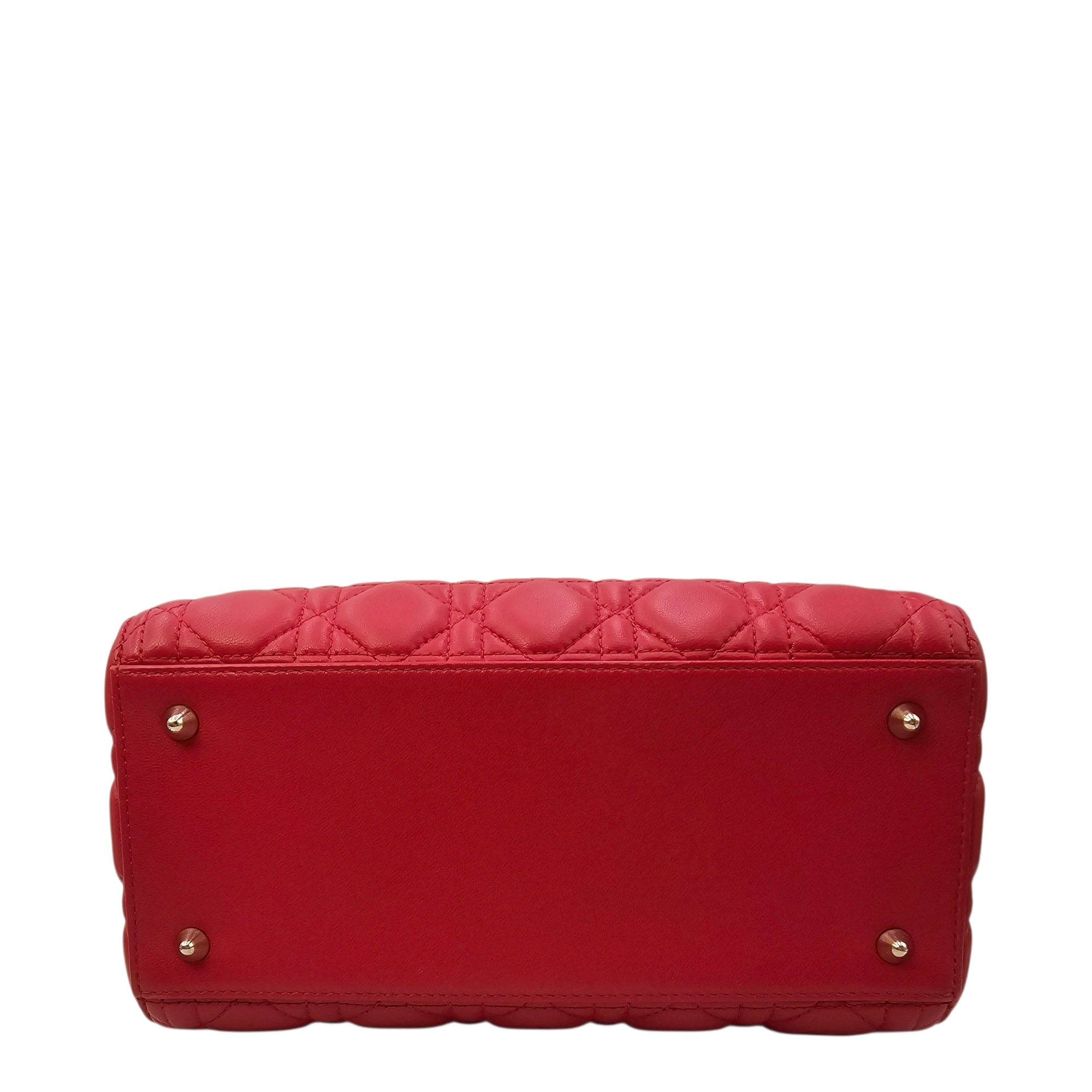 Medium Lady Dior Red Top Handle Bag in Lambskin Gold hardware
