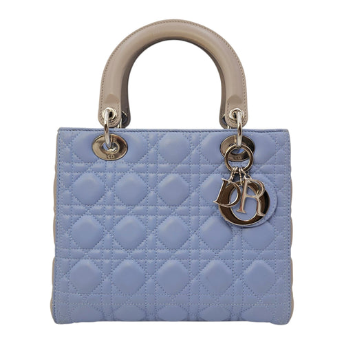Lady Dior Medium Blue Top Handle Bag in Lambskin Silver hardware CL2604-20642 1
