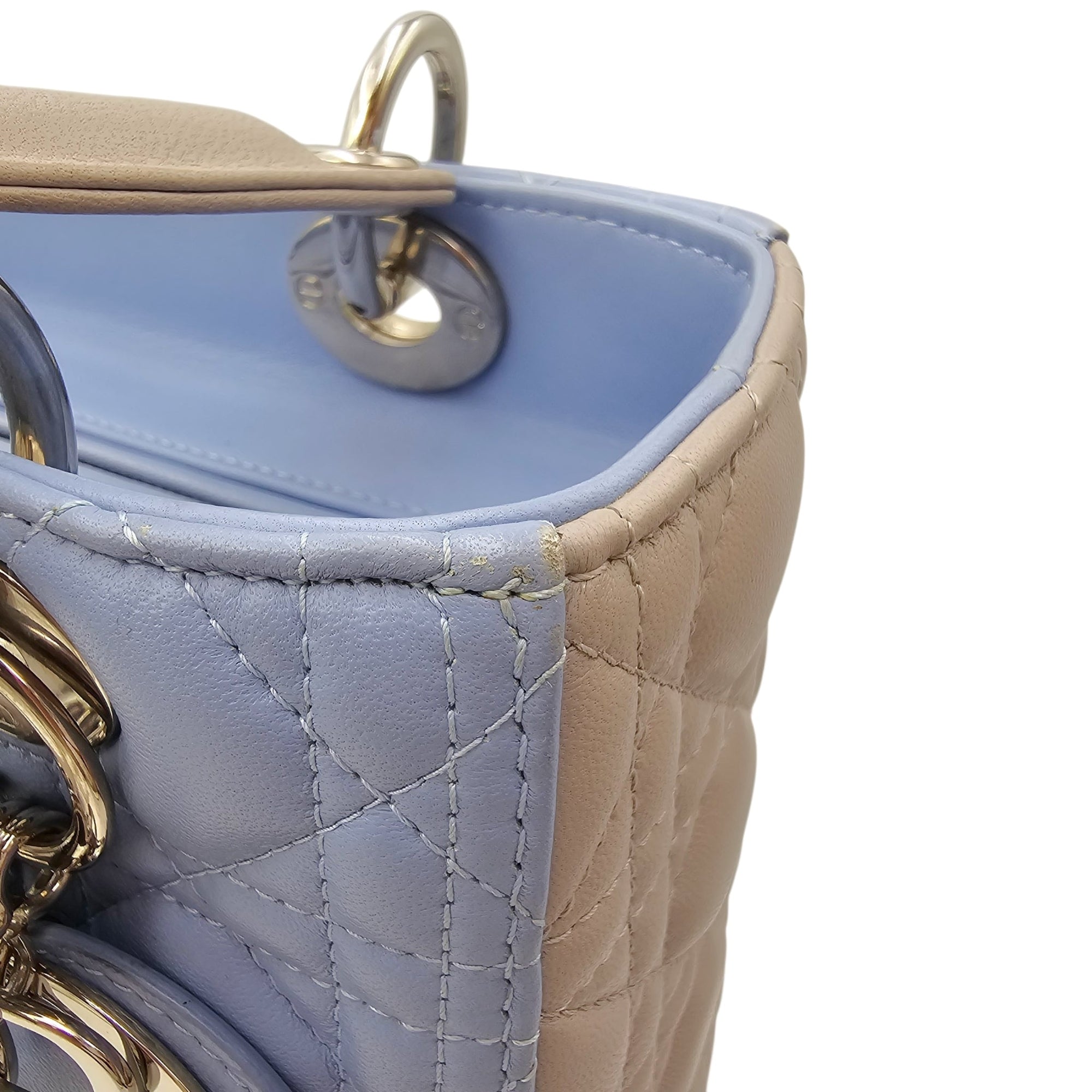 Lady Dior Medium Blue Top Handle Bag in Lambskin Silver hardware CL2604-20642 15