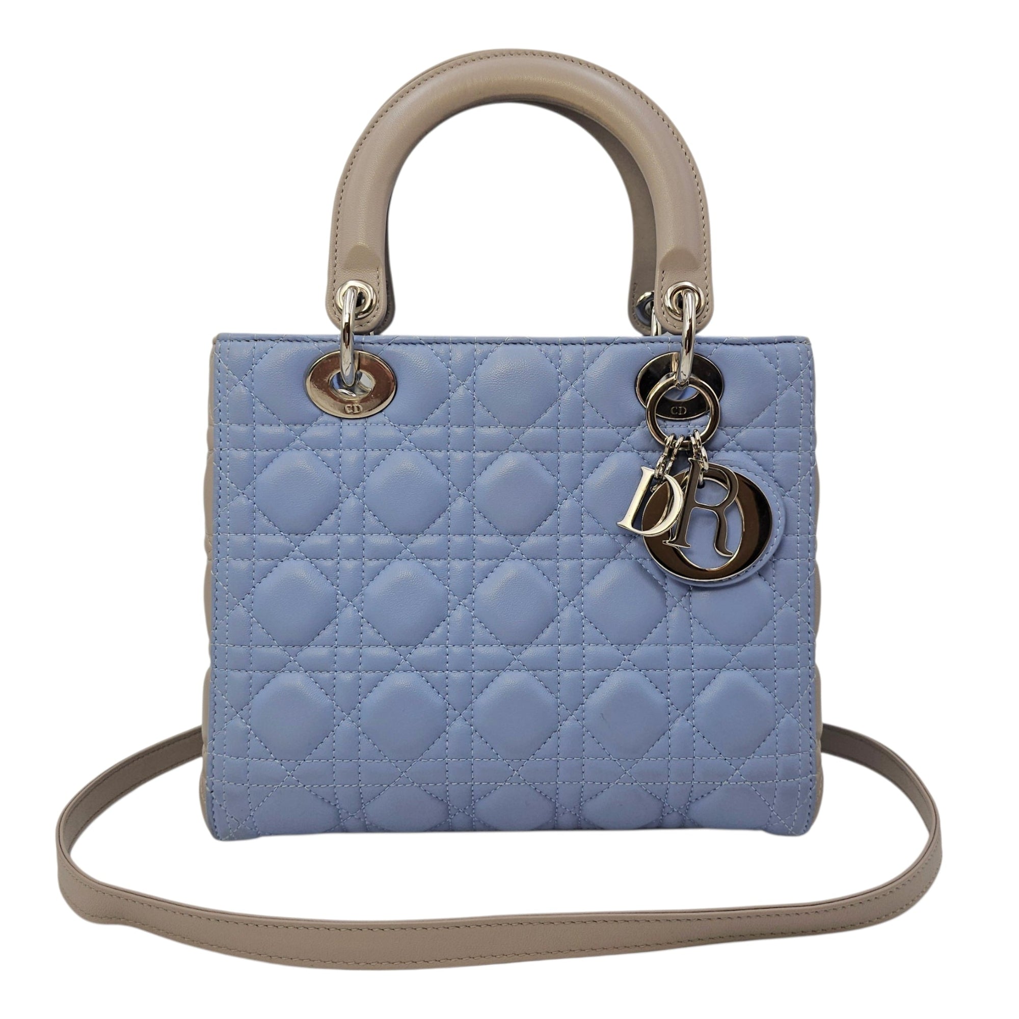 Lady Dior Medium Blue Top Handle Bag in Lambskin Silver hardware CL2604-20642 19
