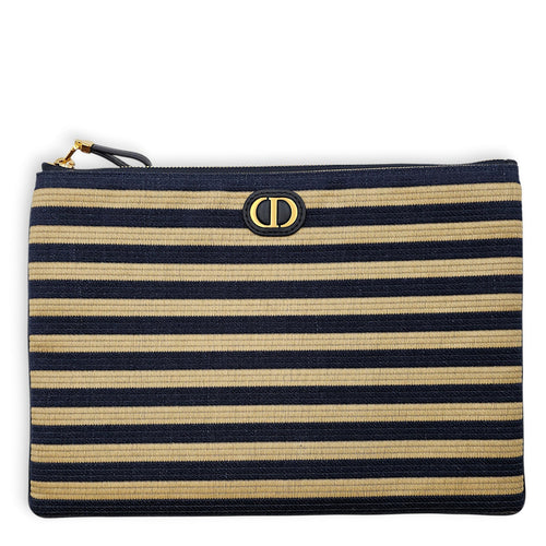 Caro Large Blue/Beige Daily Pouch in Natural Raffia Gold hardware CL2604-20644 1