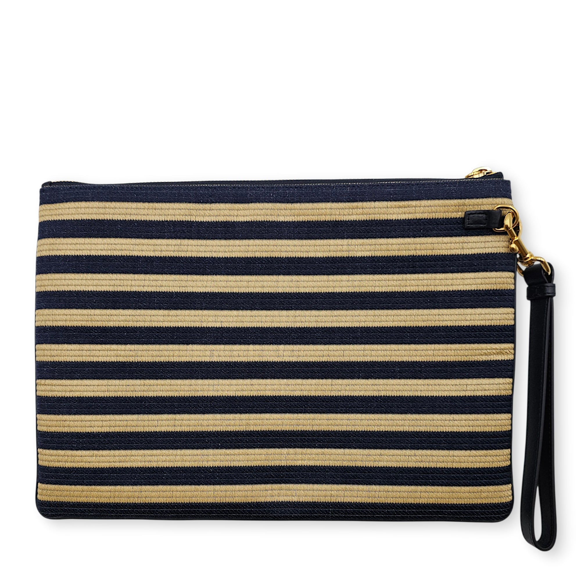 Caro Large Blue/Beige Daily Pouch in Natural Raffia Gold hardware CL2604-20644 2