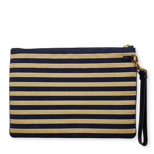 Caro Large Blue/Beige Daily Pouch in Natural Raffia Gold hardware CL2604-20644 2