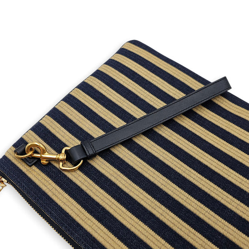 Caro Large Blue/Beige Daily Pouch in Natural Raffia Gold hardware CL2604-20644 8