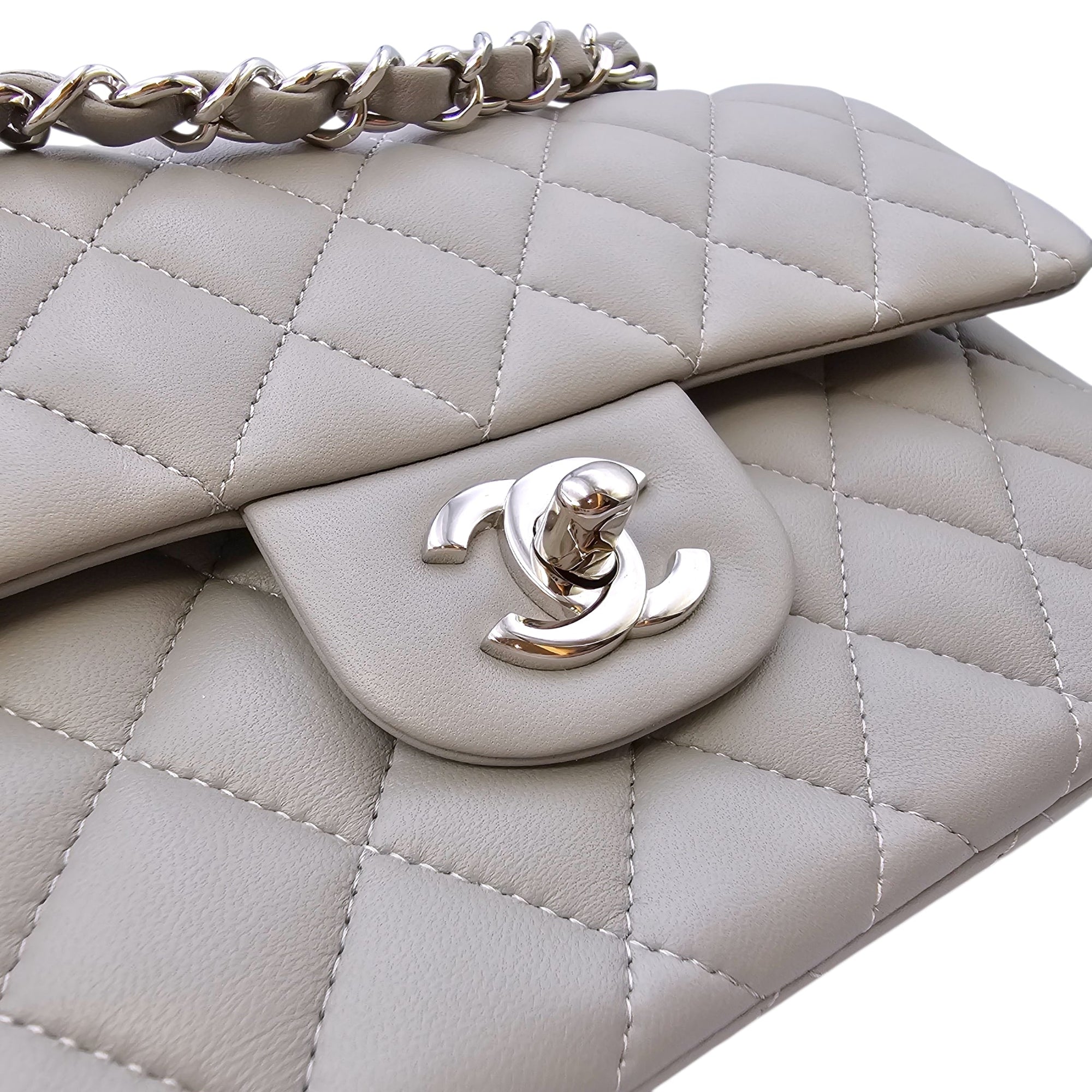 Small Classic Flap Grey Shoulder Bag in Lambskin Silver hardware CL2604-20656 14