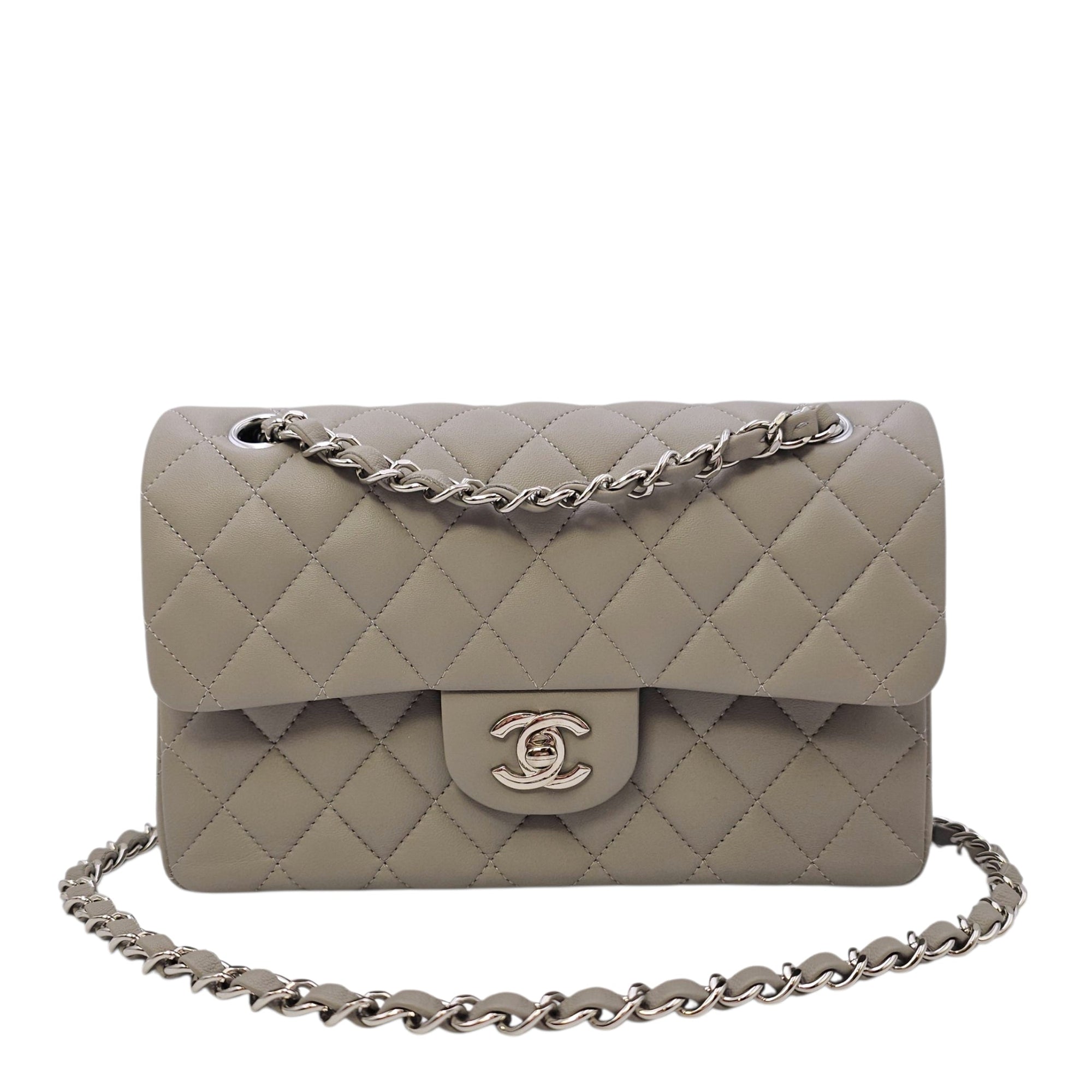 Small Classic Flap Grey Shoulder Bag in Lambskin Silver hardware CL2604-20656 18